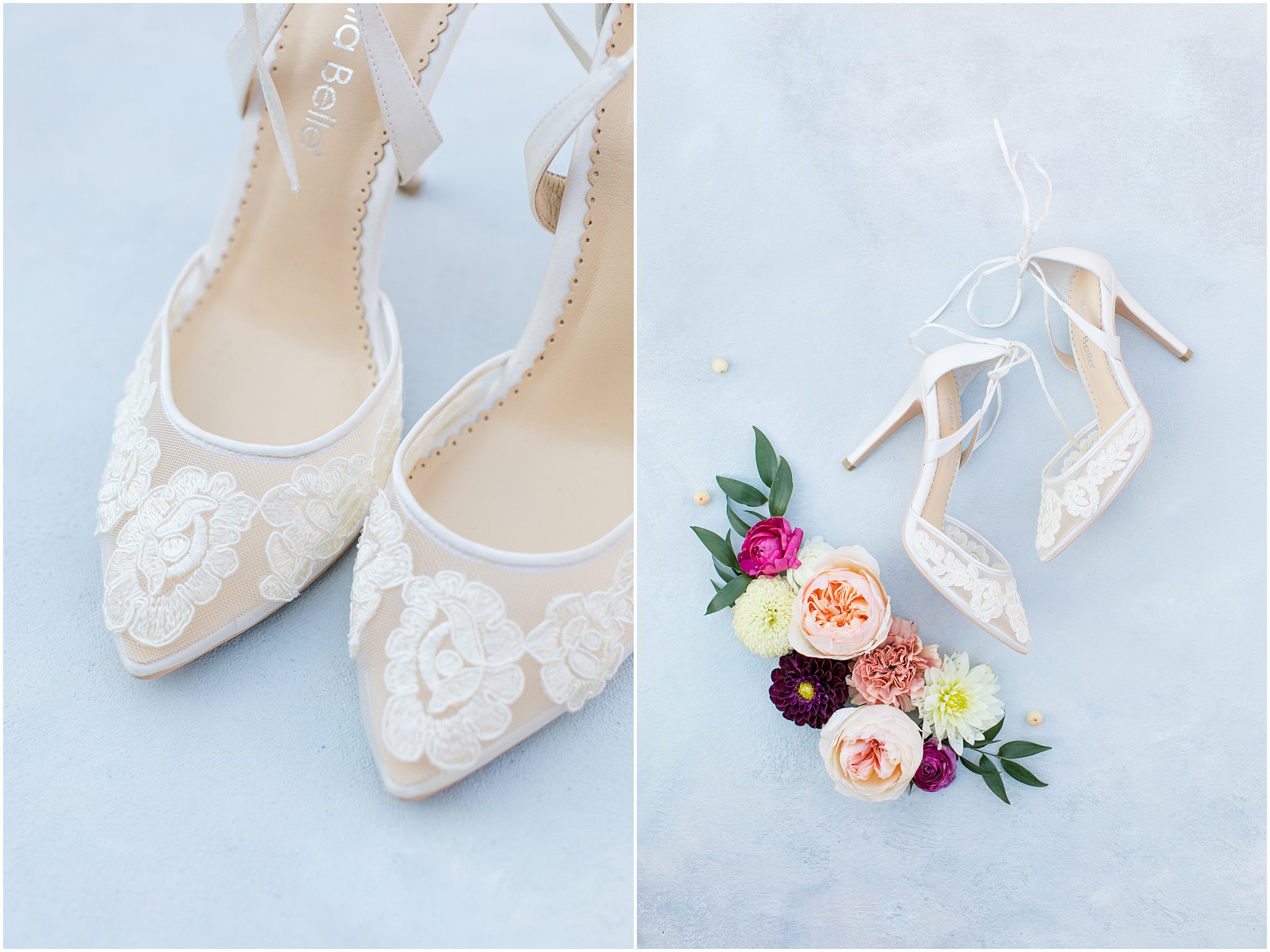 bridal heels in wedding flatlay design