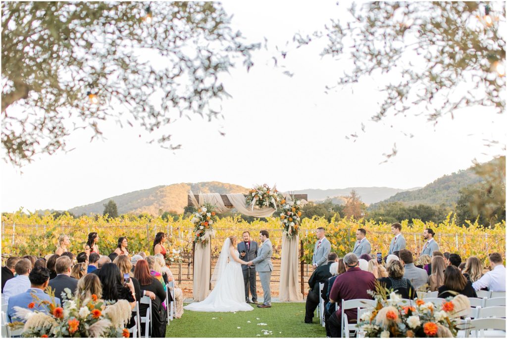 Wedding ceremony at Sycamore creek vineyards in Morgan Hill