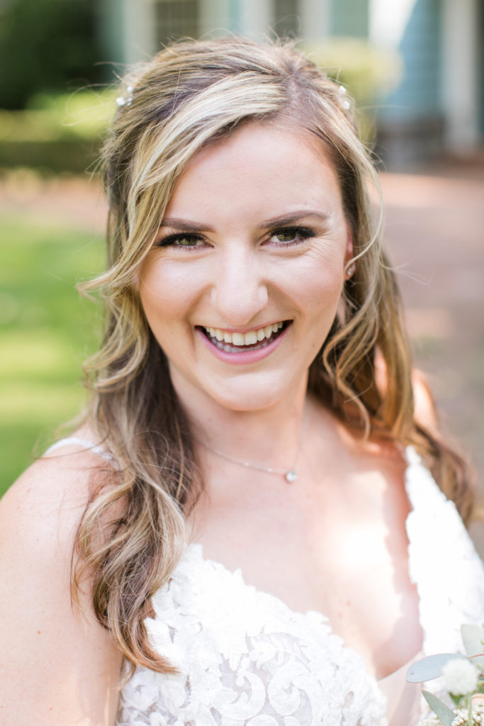 bride smiling at camera - wedding photo inspiration - backyard weddings - Angela Sue Photography