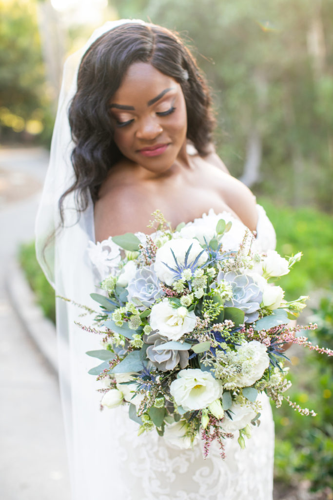 bride with bouquet by Four Seasons Flowers San Diego - SD Weddings by Gina - Angela Sue Photography